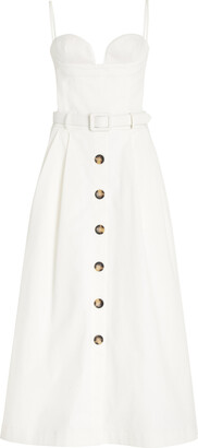 Carolina Herrera Belted Bustier Cotton-Blend Midi Dress