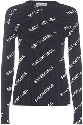 Balenciaga All Over Logo Ribbed Long-Sleeve Top - ShopStyle