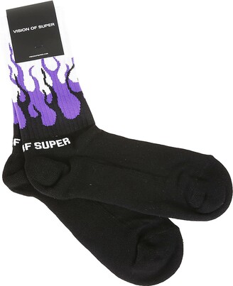 Vision Of Super Black Purple Double Flames Socks