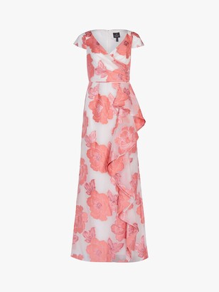 Adrianna Papell Organza Floral Maxi Dress, Coral/Ivory