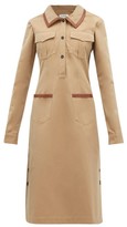 Thumbnail for your product : Wales Bonner Leather-trimmed Cotton Shirtdress - Camel
