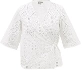 Ganni - Broderie-anglaise Organic-cotton Wrap Top - White