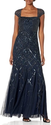 Adrianna Papell Women's Cap Sleeve Beaded Dress with Square Neck and  Geometric Beading - ShopStyle