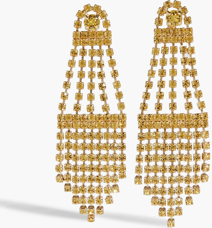 Fringed gold-tone crystal earrings