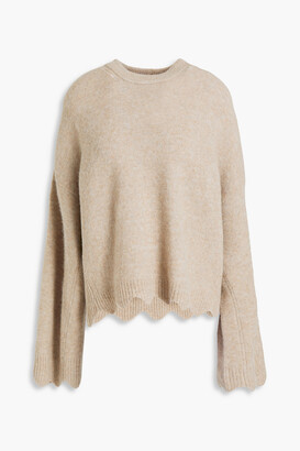 Scalloped mélange brushed knitted sweater