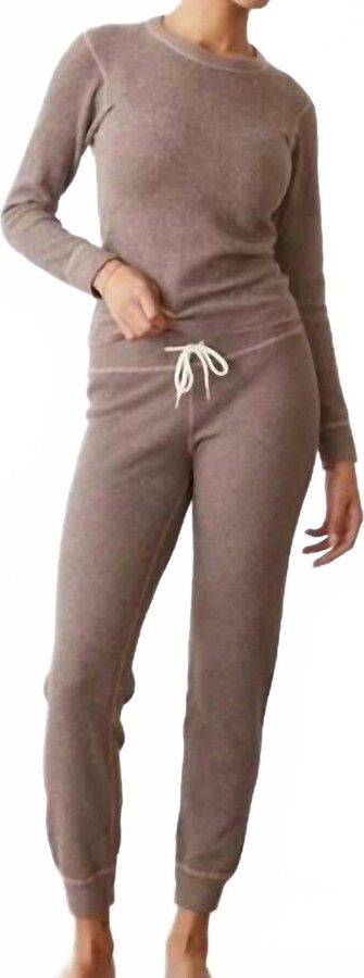 Monrow Cozy Thermal Cuff Sweatpants In Walnut