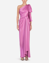 Thumbnail for your product : Dolce & Gabbana Long one-shoulder silk dress with bow detail