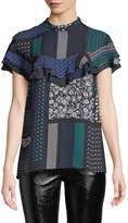 Thumbnail for your product : Derek Lam 10 Crosby Printed Ruffle Button-Back Silk Top