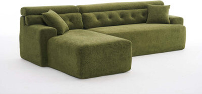 Latitude Run Combining chaise longue with 3-seater Wood Grain Chenille fabric full sponge compression sofacombined sofa with 2 pillows for living/ Home Furnit