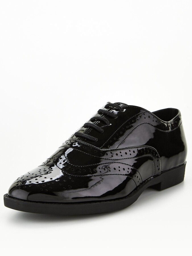 New Look Wide Fit Patent Brogues - Black - ShopStyle Shoes