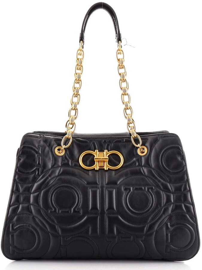 Ferragamo Women Mini Bag with New Gancini Chain Black