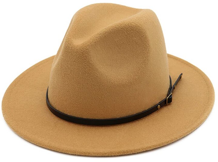 BaZhuaYu001 Womens Classic Wide Brim Fedora Hat with Belt Buckle Panama Hat
