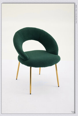 Mercer41 Comfortable Teddy Fabric Dining Chair with Curved Backrest and Elegant Golden Metal Legs for Modern Dining Rooms