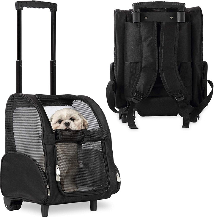 KOPEKS Deluxe Backpack Pet Travel Carrier with Wheels - Heather Gray - Approved by Most Airlines - Large