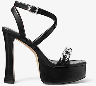【Michael Kors】Paola Chain Embellished Leather Sandal Paola Chain Embellished Leather Platform Sandal | Michael