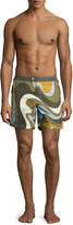 Thumbnail for your product : Tom Ford Swirl-Print Swim Trunks, Army/Blue