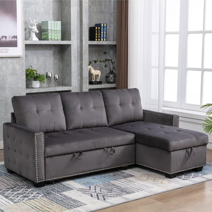 RASOO Reversible Sleeper Sofa Bed, LShape Sectional Chaise with