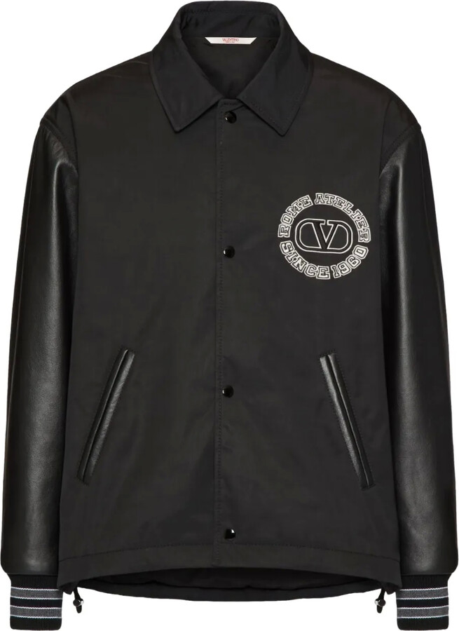 Valentino Garavani nylon sports jacket with leather sleeves and Valentino patch