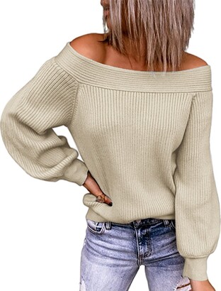 Ladies Women Knitted Slash Neck batwing Style Oversized Baggy Jumper Top Sweater 