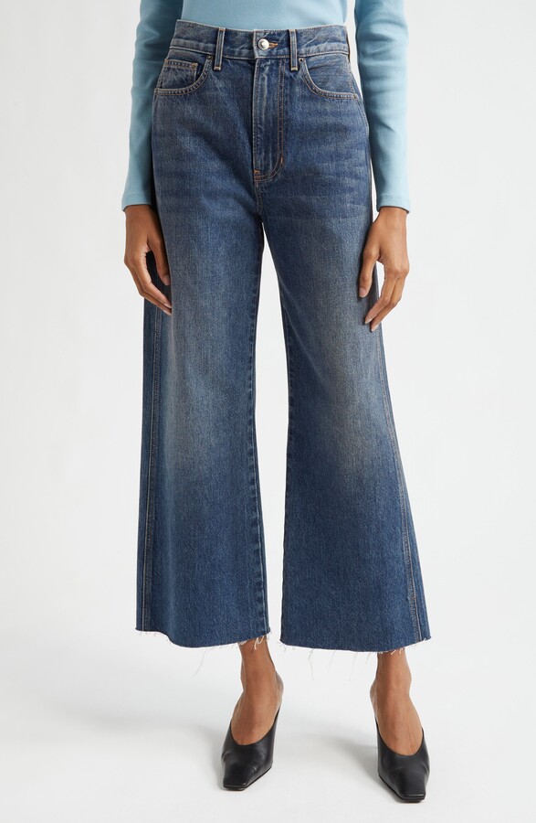 Veronica Beard Taylor Raw Hem High Waist Ankle Wide Leg Jeans