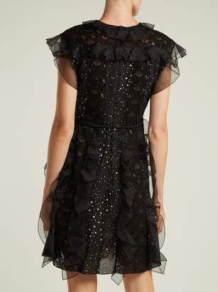 Giambattista Valli Ruffled Lace Panelled Silk Dress - Womens - Black