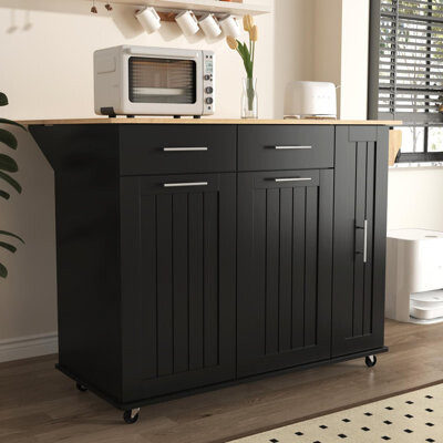 Lark Manor Kitchen Island with Drop Leaf – 3-Tier Pull-Out Cabinet Organizer, Rolling Cart with Towel Rack & 2 Drawers – Internal Storage Rack for Kitchen