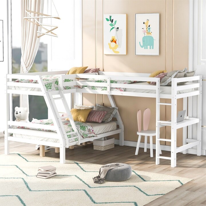 Merax L Shaped Twin Over Full Bunk Bed, Twin Loft Bed With L Shaped Desk