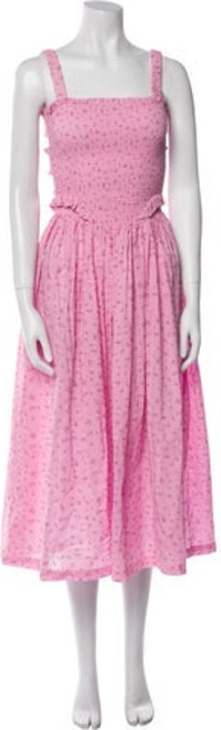 Tach Clothing A-Line Dress Pink Floral Print Sleeveless with Square Neckline