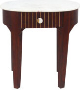 UrbanDesign Marble Top Wooden Side Table With Brass Inlay In Honey Brown