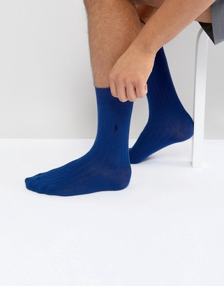 Polo Ralph Lauren Ribbed Socks Egyptian Cotton In Bright Navy