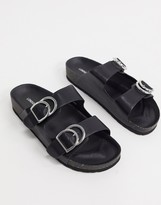 Thumbnail for your product : London Rebel wide fit double buckle footbed sandal in black
