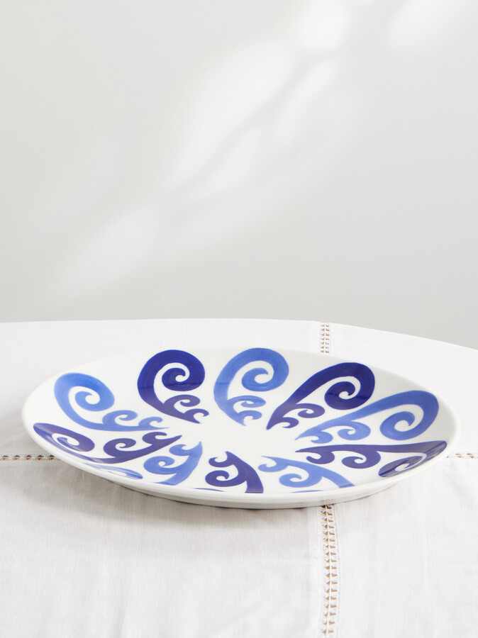 Themis Z - Athenee Peacock Painted Porcelain Serving Platter - Blue