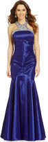 Thumbnail for your product : Jodi Kristopher Embellished Halter Neckline Tucked Gown