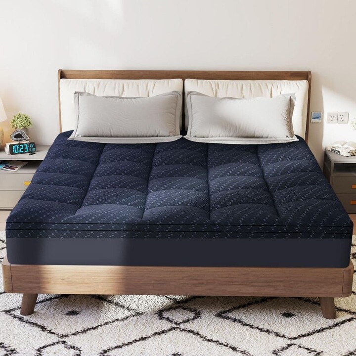 kayamas 2-in-1 3 in. Gel Memory Foam Mattress Topper with Detachable Pillow Top Mattress Pad Cover, King Size, Navy Blue