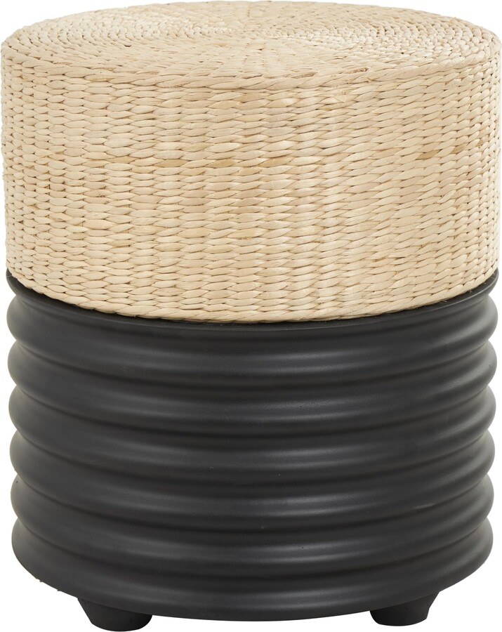 Deco 79 Wooden Geometric Handmade Side End Accent Table Woven Two-Toned End Table with Seagrass Top