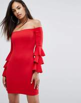 Thumbnail for your product : Club L Bardot Mini Dress With Exaggerated Layered Sleeve Detail