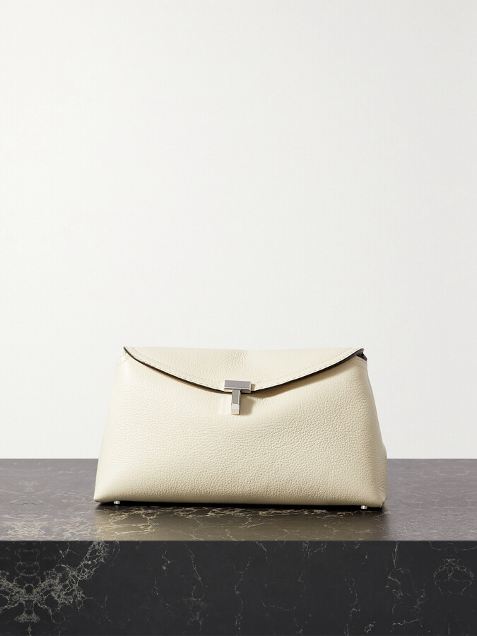 Totême T-lock Textured-leather Clutch - Off-white