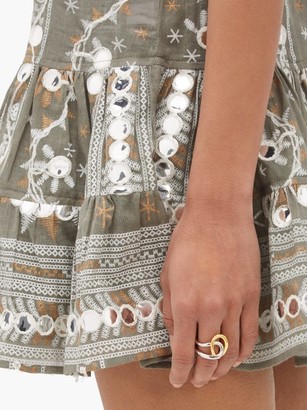 Juliet Dunn Nomad Mirror-embroidered Cotton Dress - Khaki Print