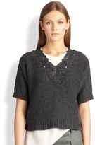 Thumbnail for your product : Brunello Cucinelli Lace-Trimmed Cashmere Sweater