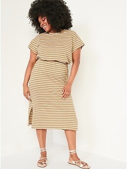 Old Navy Waist-Defined Short-Sleeve Striped Cutout-Back Midi Dress for ...
