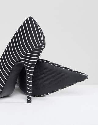 Public Desire Tease Black Striped Court Shoes