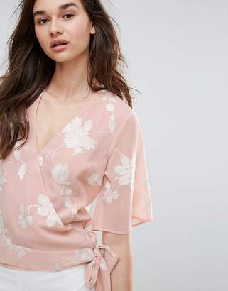 Lipsy Embroided Wrap Front Blouse
