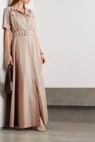 Thumbnail for your product : STAUD Millie Belted Linen-blend Maxi Shirt Dress - Beige