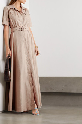 STAUD Millie Belted Linen-blend Maxi Shirt Dress - Beige
