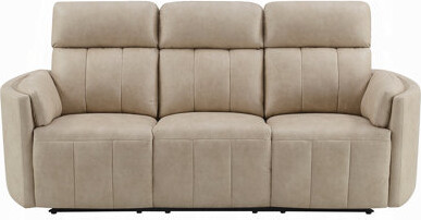 Benjara Sonny Manual Motion Recliner Sofa Plush Dark Beige Polish Microfiber