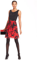 Thumbnail for your product : Connected Floral-Print Colorblock Belted Dress
