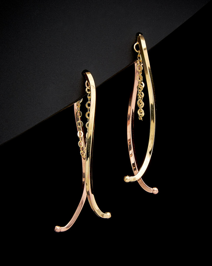 Italian Rose Gold 14K Italian Gold TwoTone Curved Bar Drop Earrings
