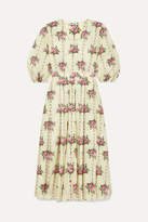 Thumbnail for your product : Emilia Wickstead Pleated Floral-print Cotton Midi Dress - Yellow
