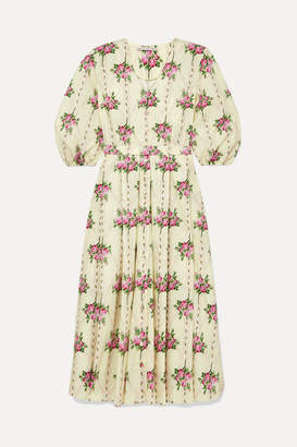 Emilia Wickstead Pleated Floral-print Cotton Midi Dress - Yellow