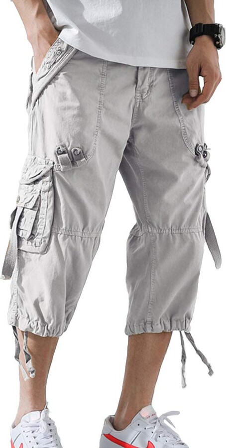 DONGD Mens Cargo Shorts Cotton 3/4 Loose Fit Below Knee Capri Cargo Short -  White - 40 - ShopStyle
